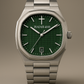 ELAD ISAIAH 41:10 Green watch with steel bracelet, green textured dial and small cross