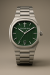 ELAD ISAIAH 41:10 Green watch with steel bracelet, green textured dial and small cross