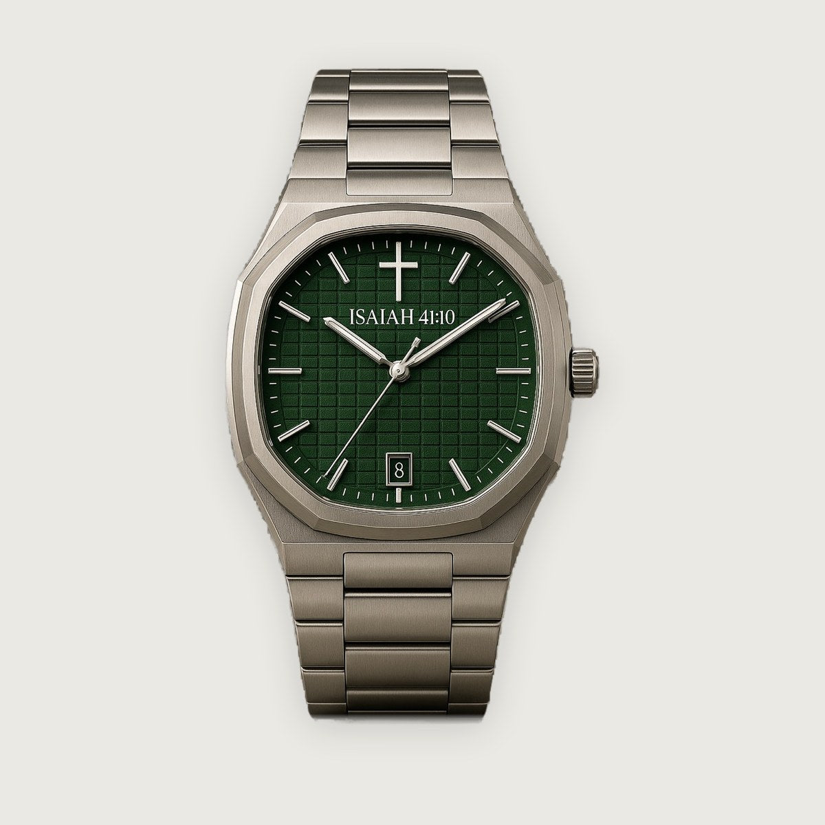 ISAIAH 41:10 green dial render on brand grey